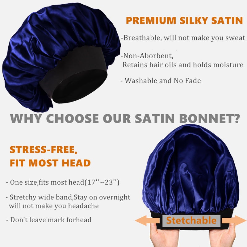 Himoswis Bonnet for Men Hair Bonnet for Sleeping Double Layer Satin Bonnets for Black Women Curly Hair Braids Reversible Sleep Cap (Large Black/Navy) - Image 4